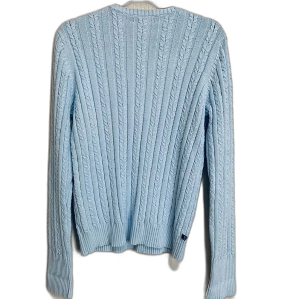 Anne Klein blue sweater Long sleeve crew neck cable knit cottagecore size L